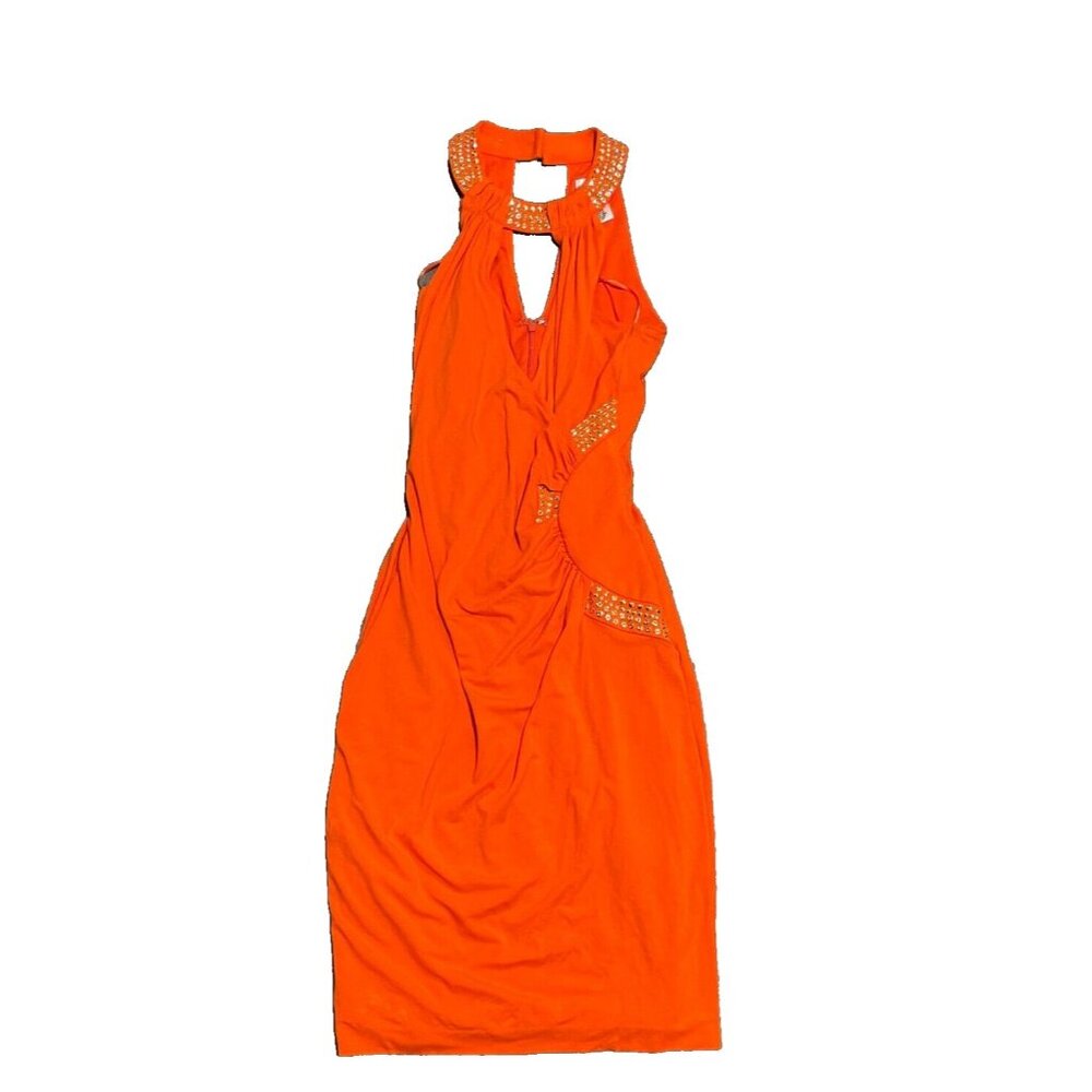 Cach Cache Y2k Dress Orange Halter Style Ruched W… - image 4